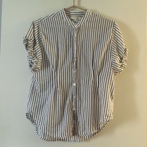 XIRENA Grey White + Pink Striped Cotton Kayden Shirt XS